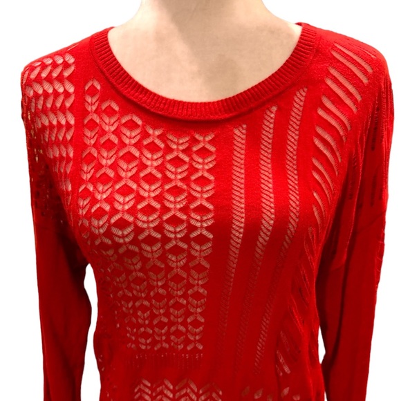 Sandro Paris Red Crochet Lace Sweater - 1 - Small - Picture 3 of 11